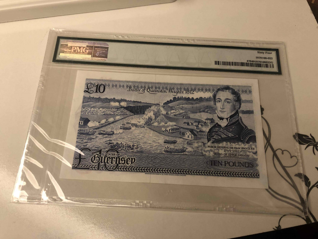 【收藏联盟】第105期拍卖 根西岛 1975-80年 10镑 PMG64 BWC出品 A冠 经典花神