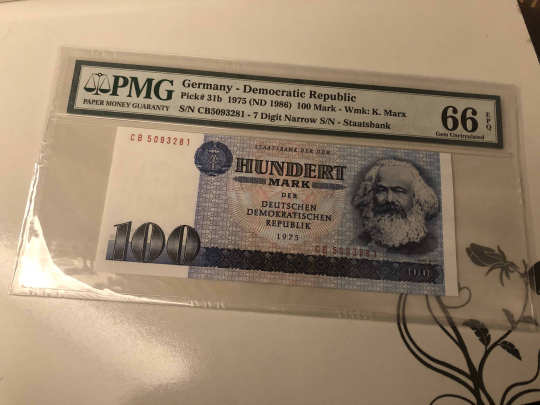 【收藏联盟】第105期拍卖 德国 1975年 100马克 PMG66EPQ  p31b  马克思 