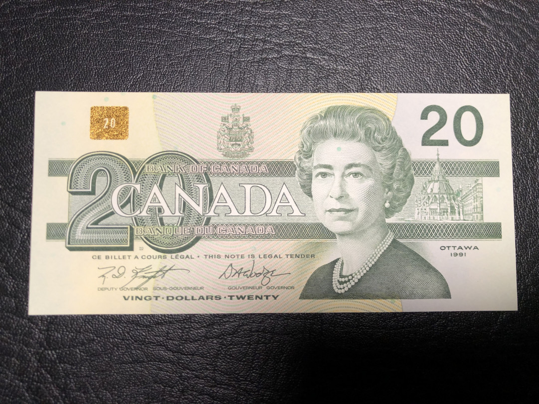 《外钞收藏家》第七十二期拍卖 加拿大1991年鸟版20加元  全新unc