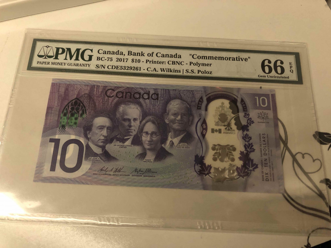 【收藏联盟】第105期拍卖 加拿大 2017年 10元 pmg66EPQ 塑料钞