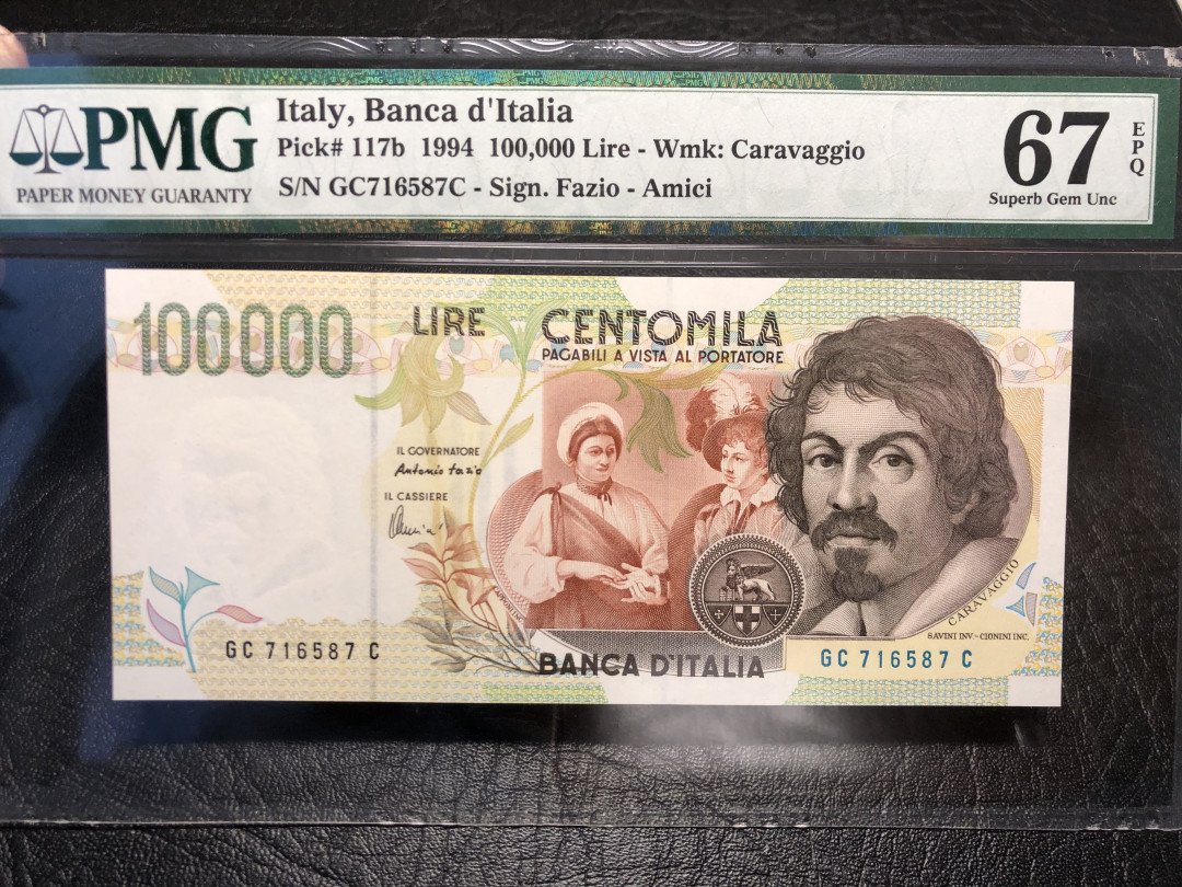 《外钞收藏家》第七十二期拍卖 意大利1994年10万里拉 pmg67  高分