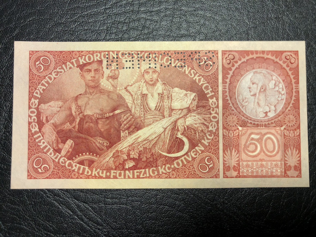 《外钞收藏家》第七十二期拍卖 捷克斯洛伐克1929年50克朗 样钞 近全新
