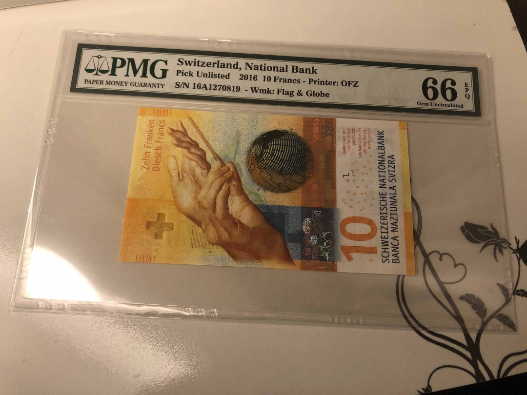 【收藏联盟】第105期拍卖 瑞士 2016年 10法郎 PMG66EPQ  A版 