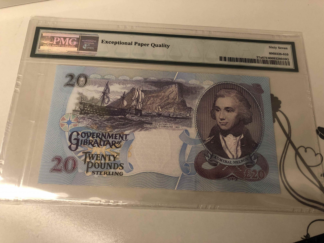 【收藏联盟】第105期拍卖 直布罗陀 1995年 20镑 AA冠无47  PMG67EPQ 