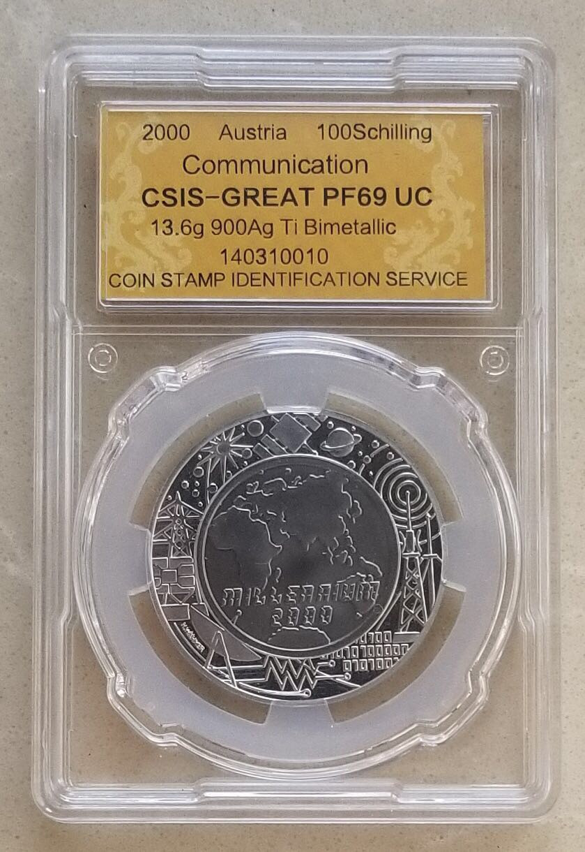 【币观天下】第八十七期钱币拍卖 奥地利2000年千禧年银钛双金属纪念币