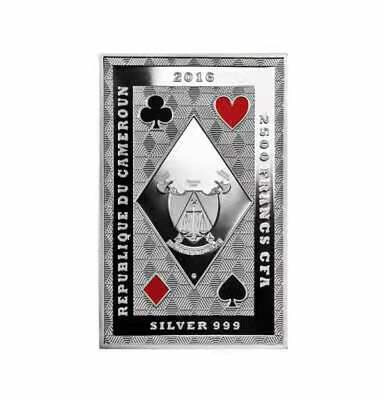 【币观天下】第八十七期钱币拍卖 【喀麦隆】2015年2500法郎，赌神炫酷系列-皇室同花顺-俱乐部皇后-“阿芙罗狄蒂”梅花Q，异形(方形)彩色精制银币 