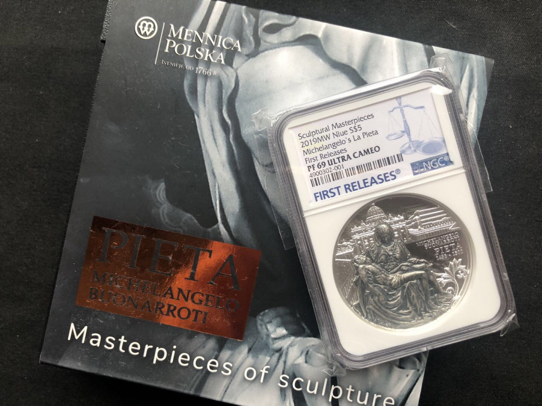 【币观天下】第八十七期钱币拍卖 【纽埃】纽埃圣母怜子高浮雕银币【ngc69】