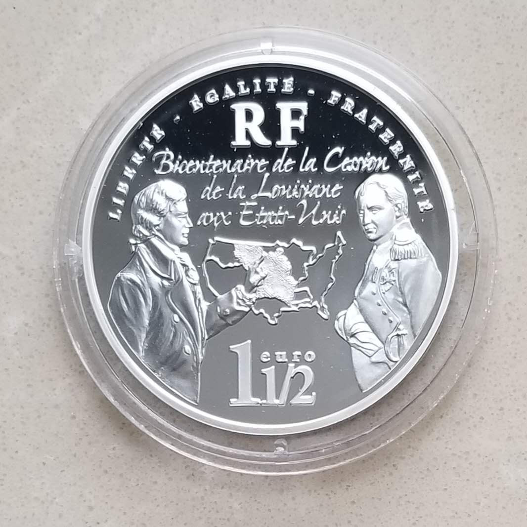 【币观天下】第八十七期钱币拍卖 法国2003年拿破仑路易斯安纳的交易1.5欧元纪念银币