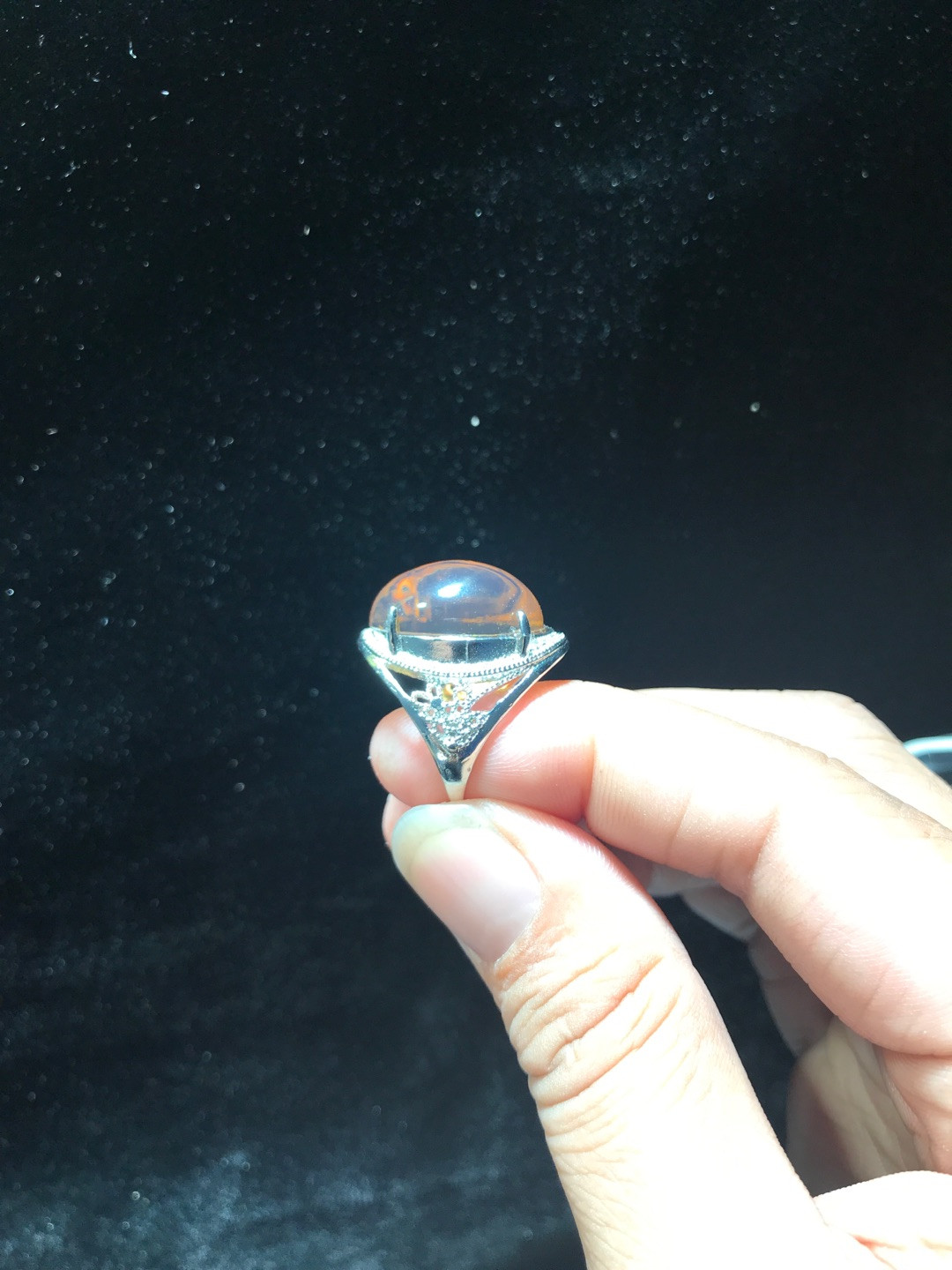 缅甸天然琥珀专场 缅甸金蓝琥珀戒指女士豪华款