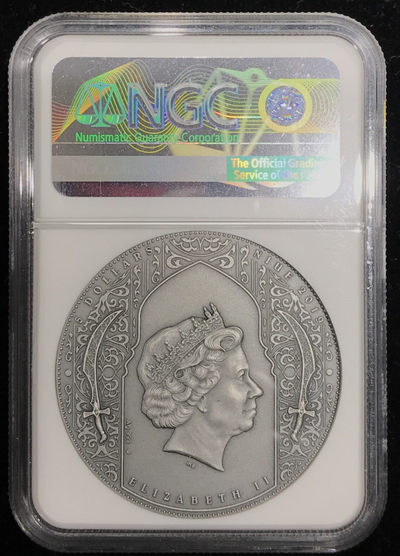 【随心拍&GetCoins】现代金银币拍卖第三十七期 纽埃2019年刺客系列1波斯尼扎里2盎司高浮雕银币NGC70首期蓝标