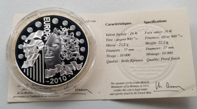 【随心拍&GetCoins】现代金银币拍卖第三十七期 法国2010年克吕尼修道院纪念银币 全品带证书包装