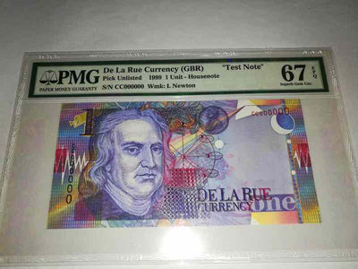 【收藏联盟】第106期拍卖——复兴的号角 - 德纳罗 1999年 1unit 测试钞 PMG67EPQ 
