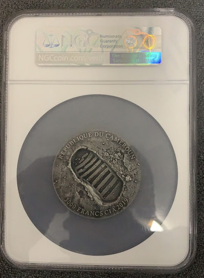 【随心拍&GetCoins】现代金银币拍卖第三十七期 喀麦隆2019年阿波罗11号登月50周年3盎司仿古银币NGC70首期蓝标