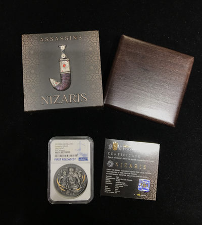 【随心拍&GetCoins】现代金银币拍卖第三十七期 纽埃2019年刺客系列1波斯尼扎里2盎司高浮雕银币NGC70首期蓝标