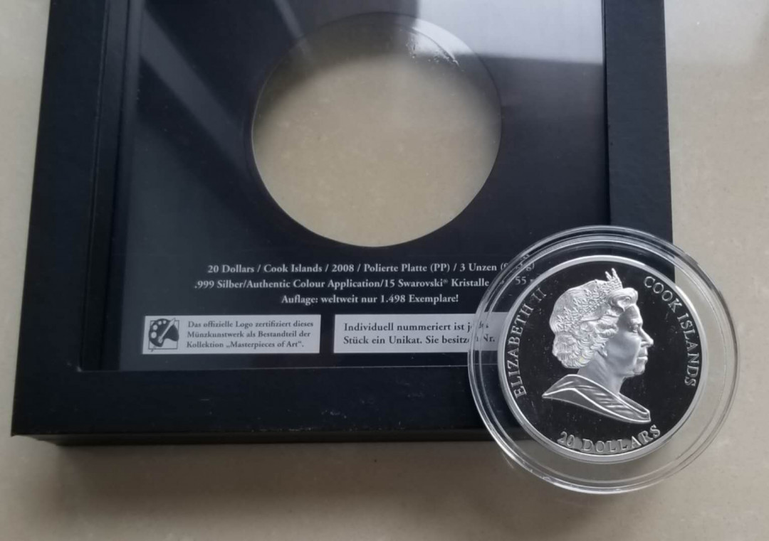【随心拍&GetCoins】现代金银币拍卖第三十七期 库克2008年《最后的晚餐》彩色镶嵌大银币 999银3盎司
