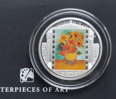 【随心拍&GetCoins】现代金银币拍卖第三十七期 库克2010年梵高《向日葵》彩色镶嵌大银币