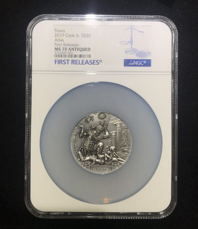 【随心拍&GetCoins】现代金银币拍卖第三十七期 库克2019年泰坦神族擎天巨神阿特拉斯3盎司银币NGC70首期蓝标