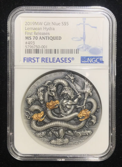 【随心拍&GetCoins】现代金银币拍卖第三十七期 纽埃2019年大力神海格力斯高浮雕仿古银币[2] 智斗海德拉NGC70首期蓝标