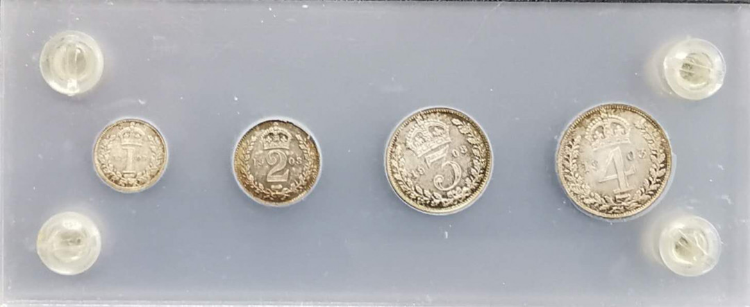 凡希社世界钱币微拍第一百期 1908英国爱七濯足币四枚IN HOLDER品相完美