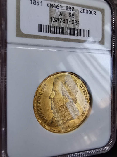 凡希社世界钱币微拍第一百期 - 荐！1851巴西佩德罗一世20000R金币NGC-AU58