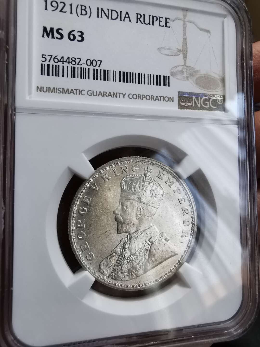 凡希社世界钱币微拍第一百期 1921B英属印度乔五卢比NGC-MS63