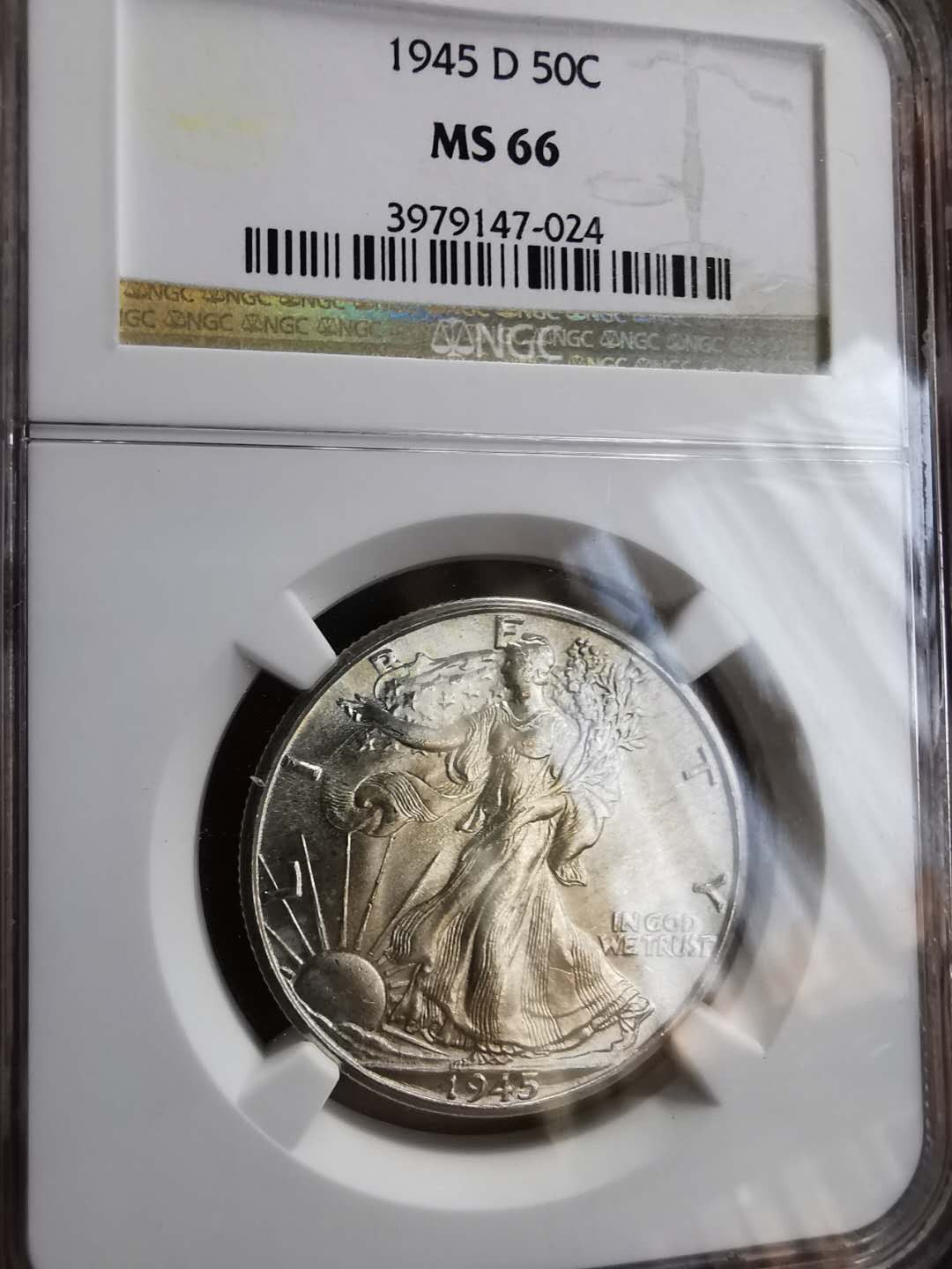 凡希社世界钱币微拍第一百期 1945D美国行走女神50分NGC-MS66