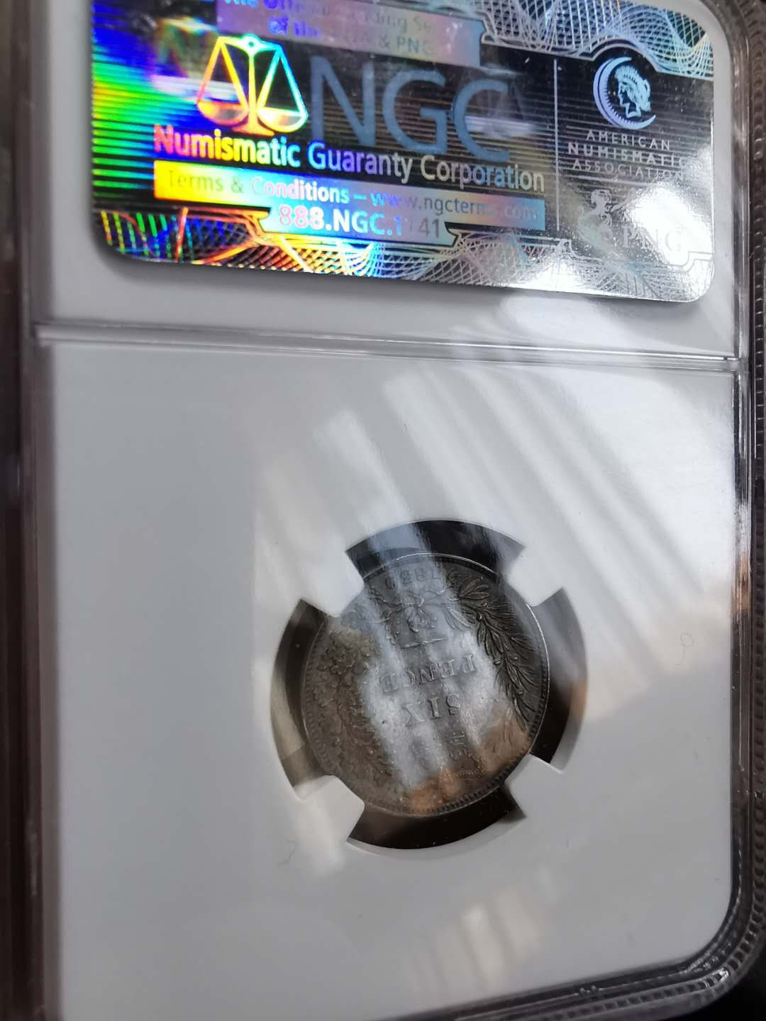 凡希社世界钱币微拍第一百期 稀！1839英国小维精铸6便士NGC-PF64平边