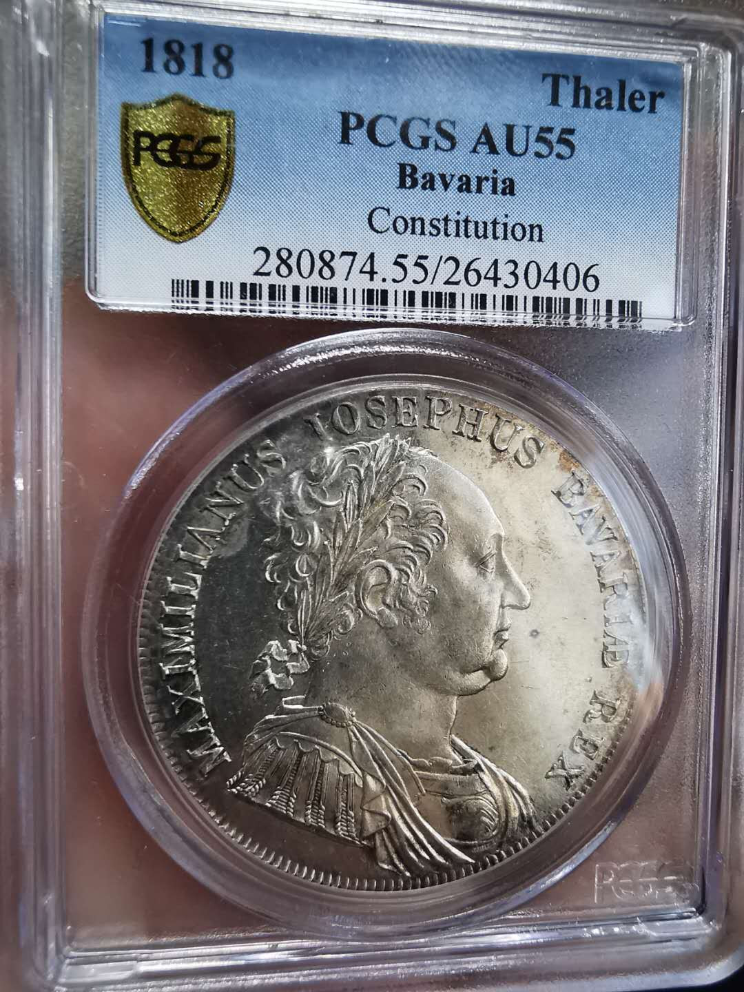 凡希社世界钱币微拍第一百期 1818巴伐利亚宪法泰勒PCGS-AU55
