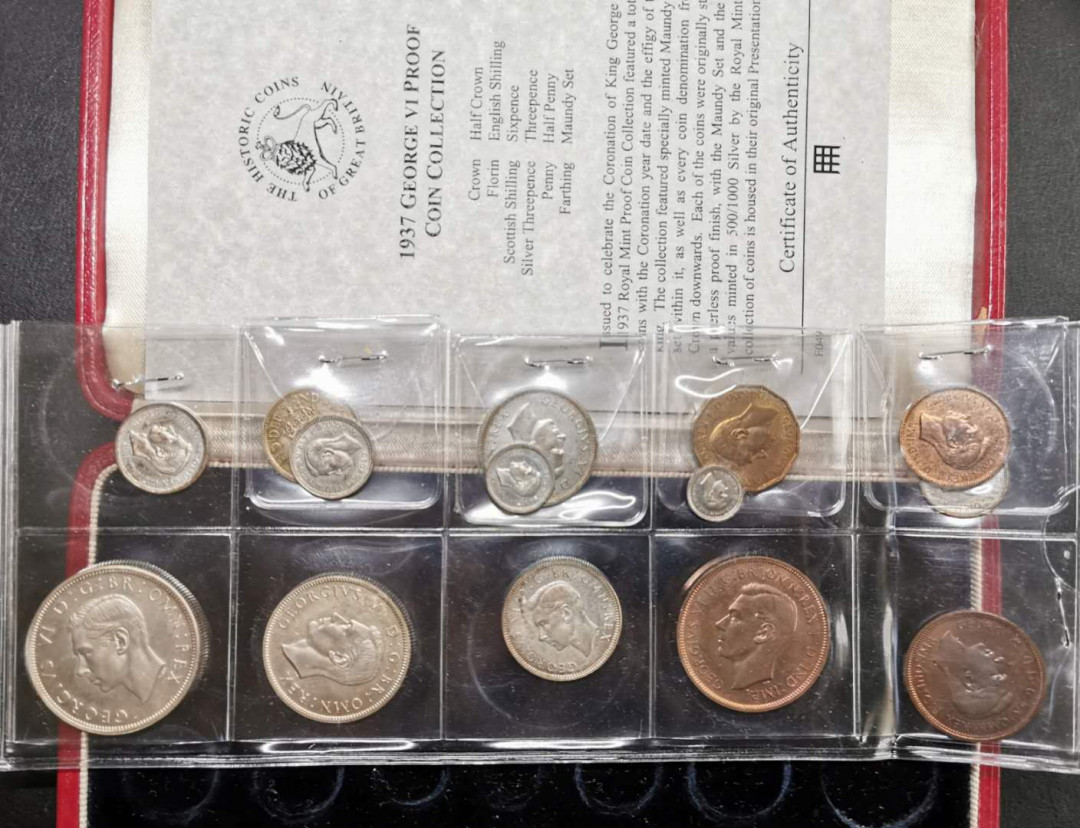 凡希社世界钱币微拍第一百期 1937英国乔六精铸PS缺克朗原盒