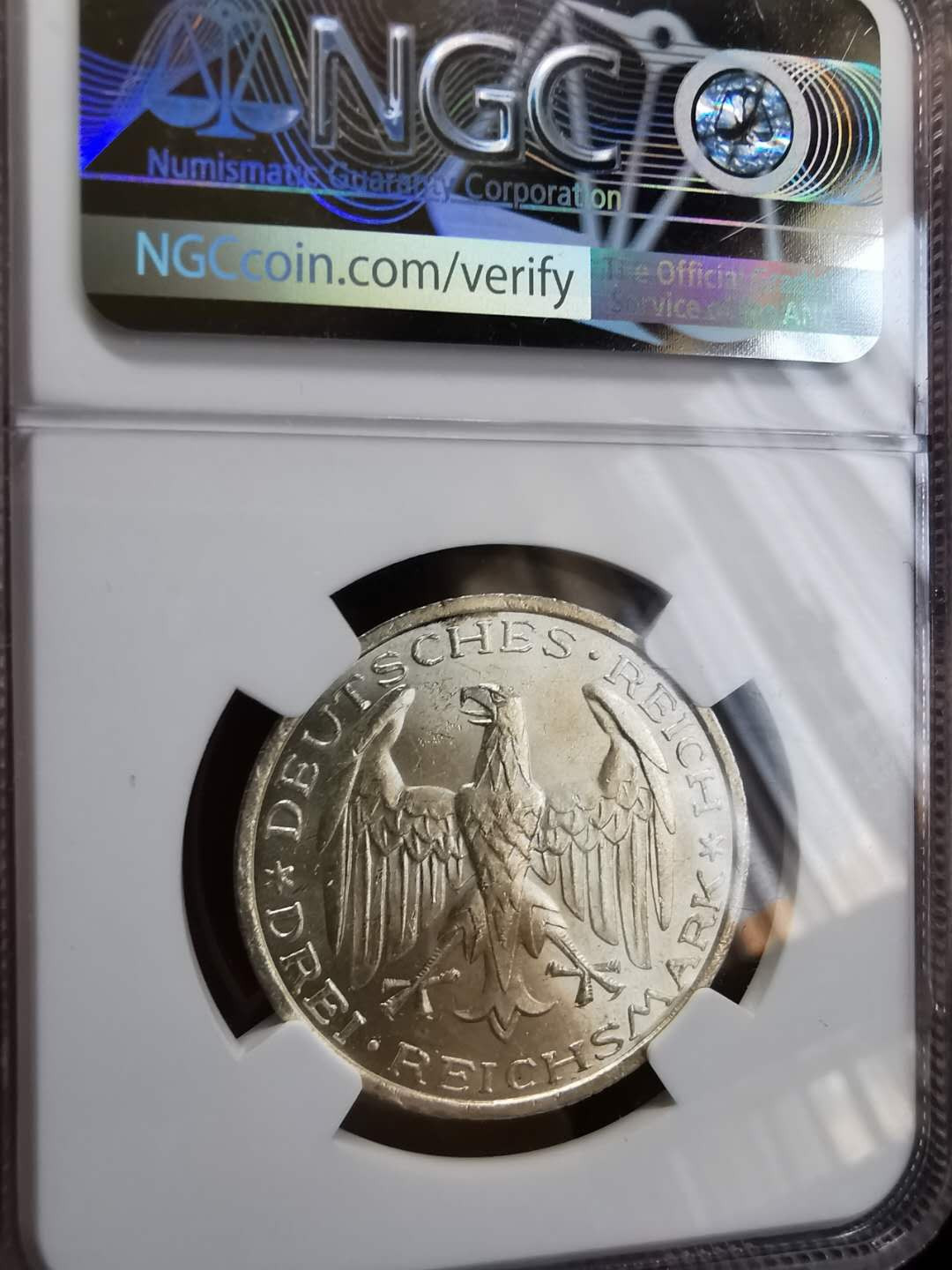 凡希社世界钱币微拍第一百期 1927魏玛马尔堡大学3马克NGC-MS65