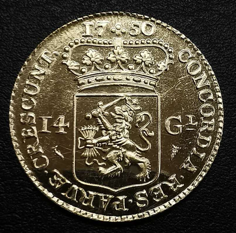 凡希社世界钱币微拍第一百期 1750荷兰金马剑14盾后铸BU