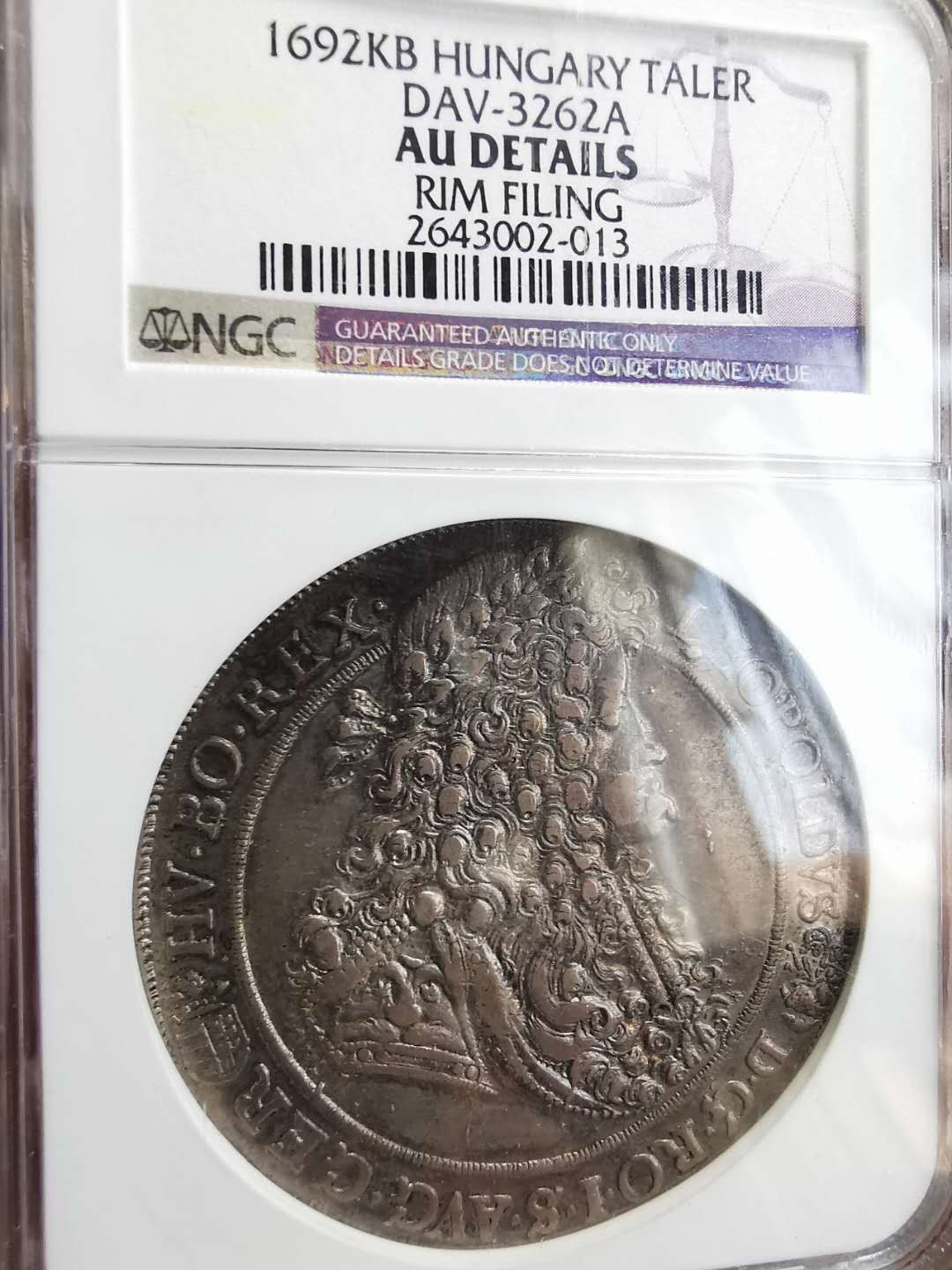 凡希社世界钱币微拍第一百期 1692匈牙利利奥波德一世泰勒大银NGC-AUD