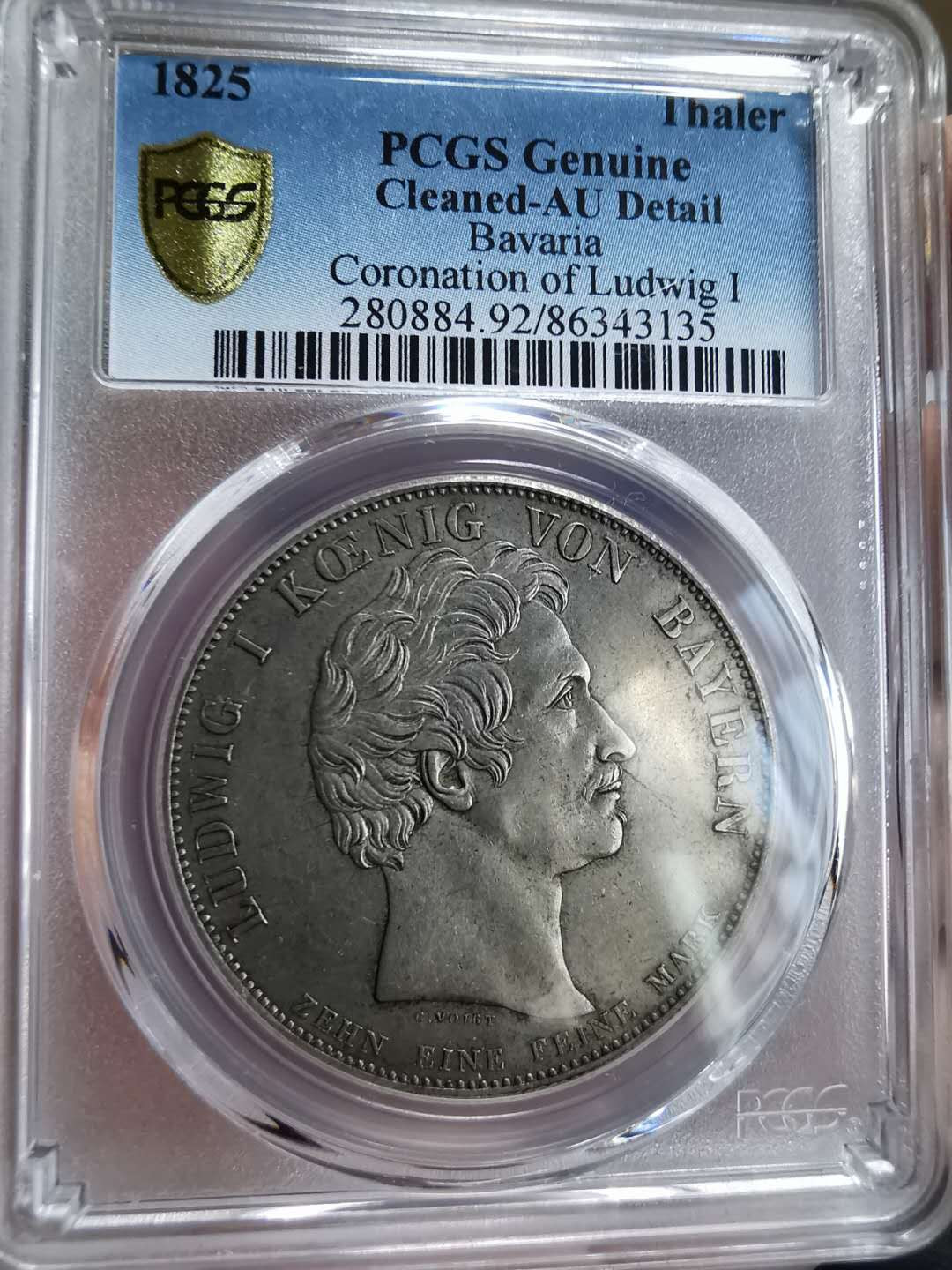 凡希社世界钱币微拍第一百期 1825巴伐利亚路德维希一世加冕泰勒PCGS-AUD