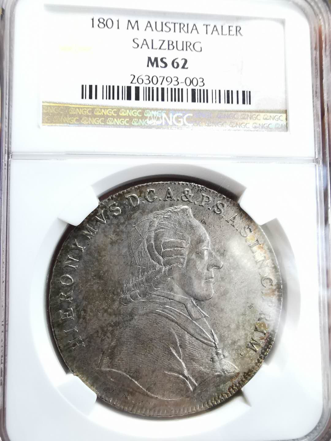 凡希社世界钱币微拍第一百期 荐！1801萨尔茨堡主教区泰勒大银NGC-MS62