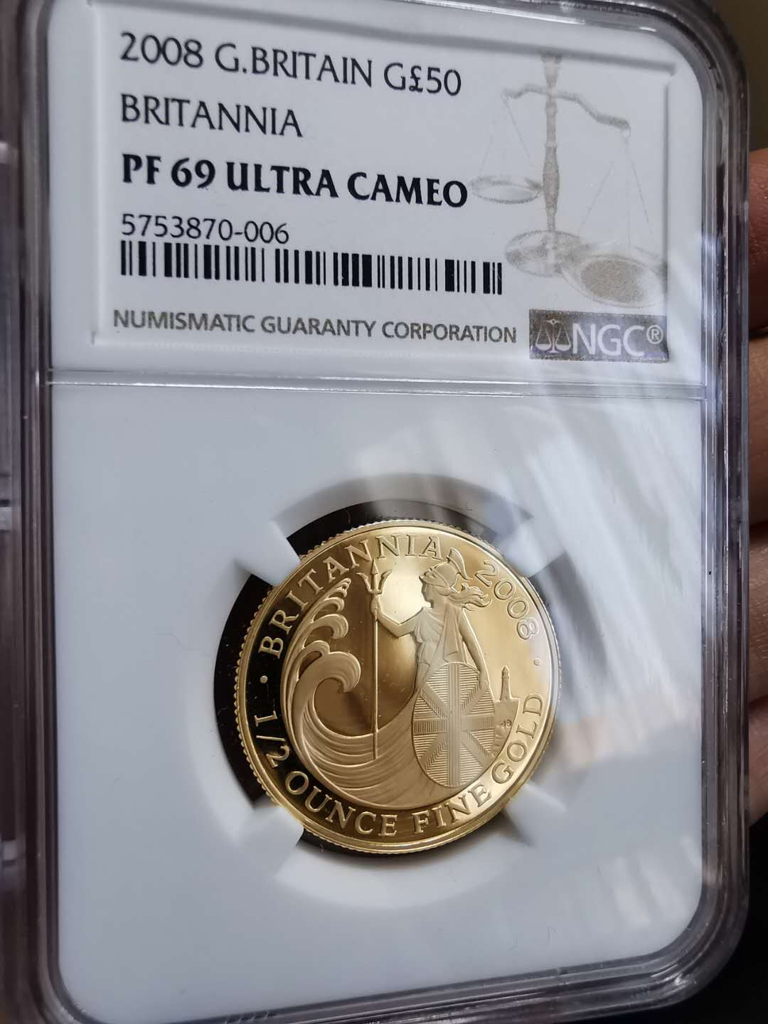 凡希社世界钱币微拍第一百期 2008英国不列颠尼亚半盎司金币NGC-PF69UC