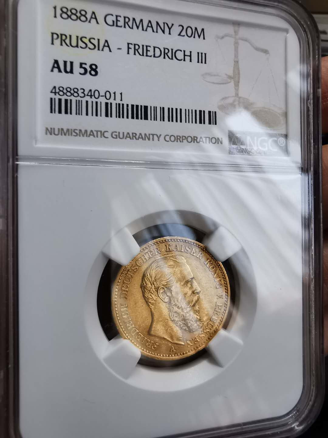 凡希社世界钱币微拍第一百期 1888普鲁士20马克金币NGC-AU58