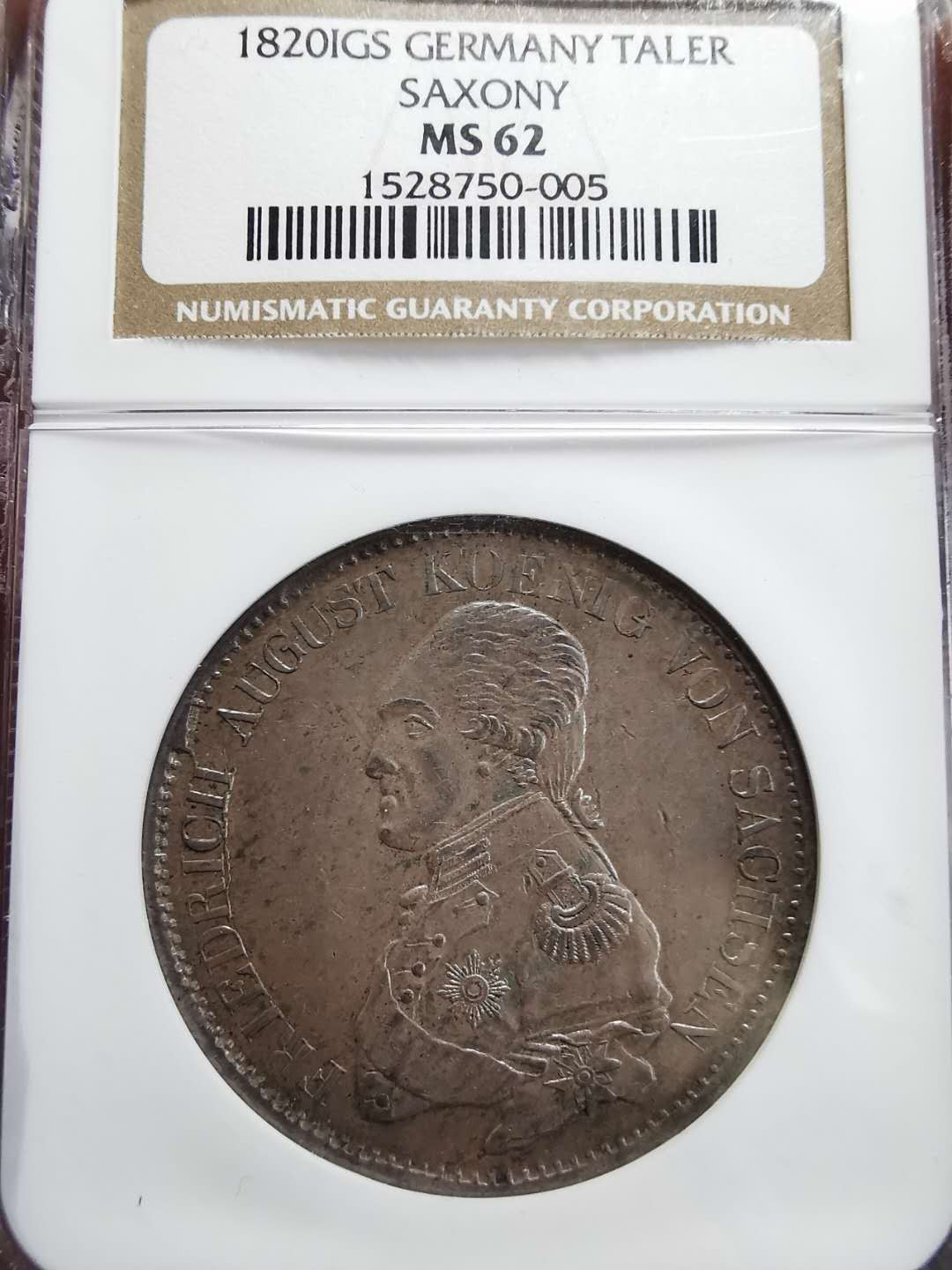 凡希社世界钱币微拍第一百期 1820萨克森奥古斯塔泰勒大银NGC-MS62原味包浆！