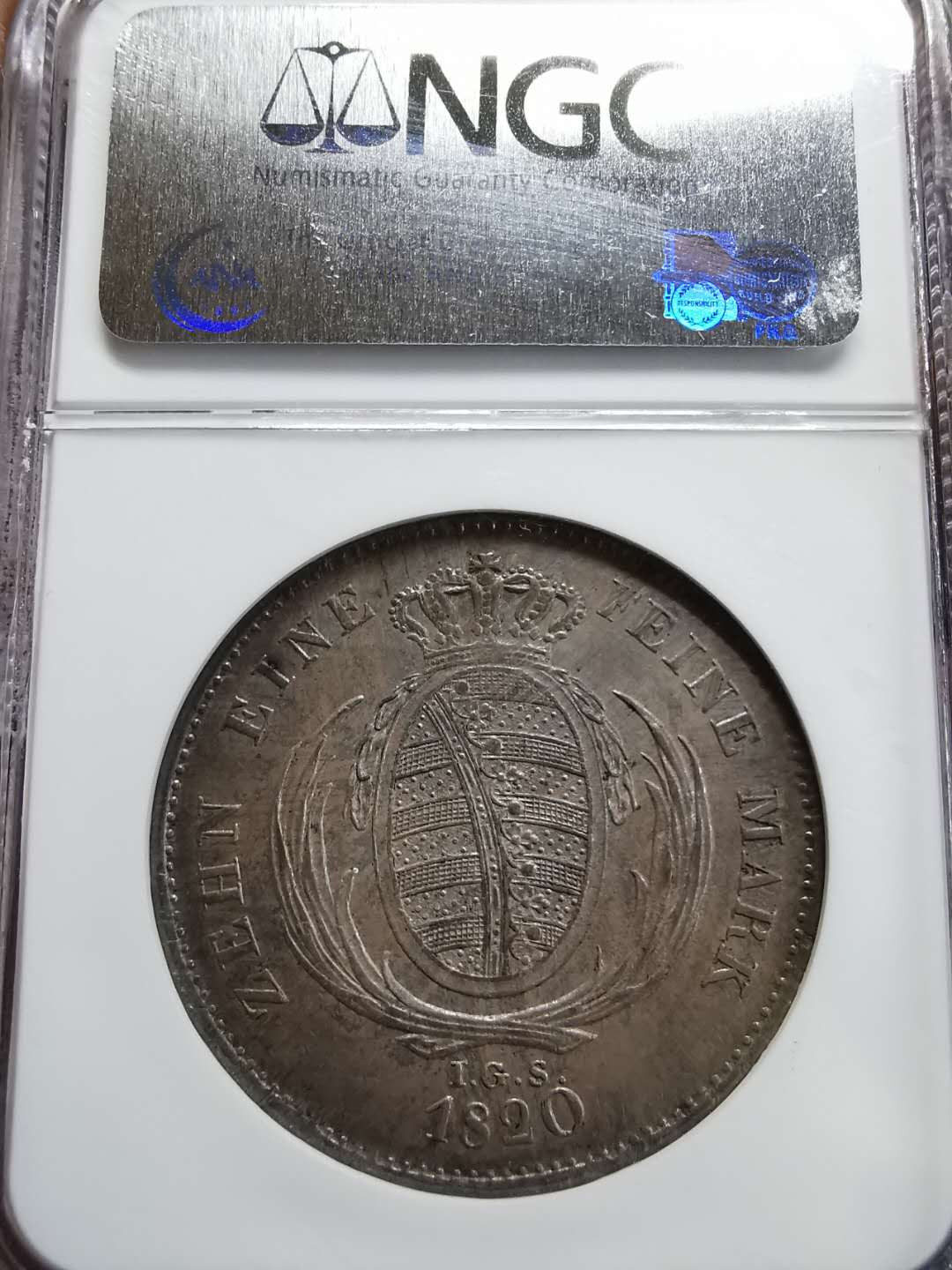 凡希社世界钱币微拍第一百期 1820萨克森奥古斯塔泰勒大银NGC-MS62原味包浆！