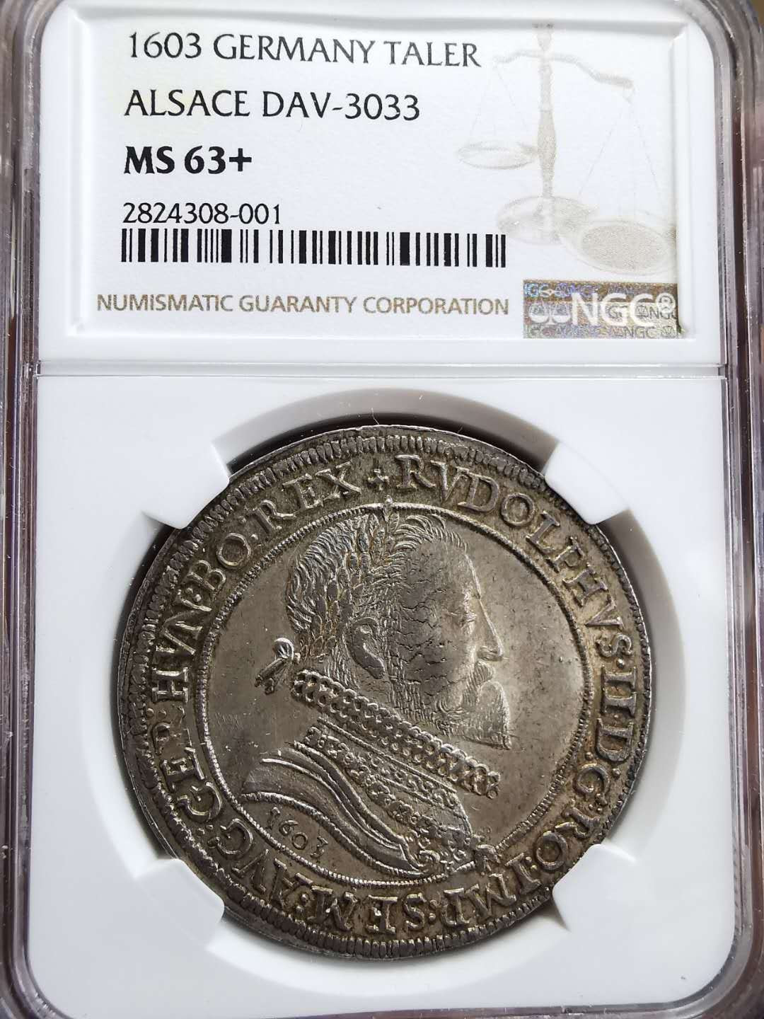 凡希社世界钱币微拍第一百期 稀！1603德国阿尔萨斯鲁道夫二世泰勒大银NGC-MS63+