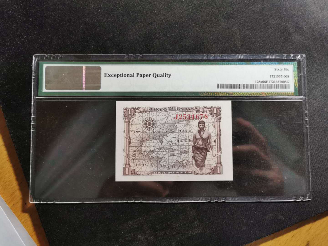 【鲸贝乐淘】千字文·第“鳞潜羽翔”号拍卖 【西班牙🇪🇸 】1945年1比索，PMG66E