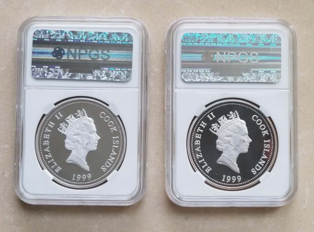 【随心拍&GetCoins】现代金银币拍卖第三十八期 库克1999年加菲猫1盎司彩色银币两枚，众诚评级封装。