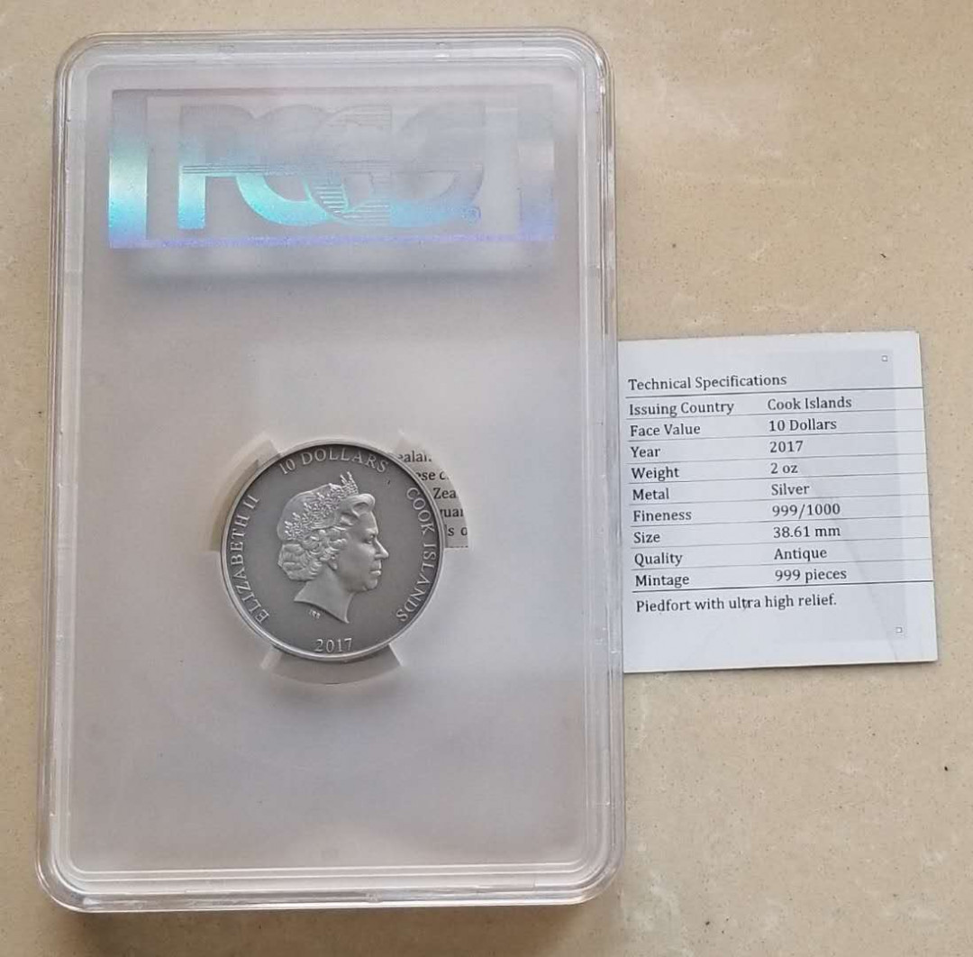 【随心拍&GetCoins】现代金银币拍卖第三十八期 PCGS70-库克2017年雷神之锤2盎司加厚高浮雕仿古银币 发行999枚，带证书。