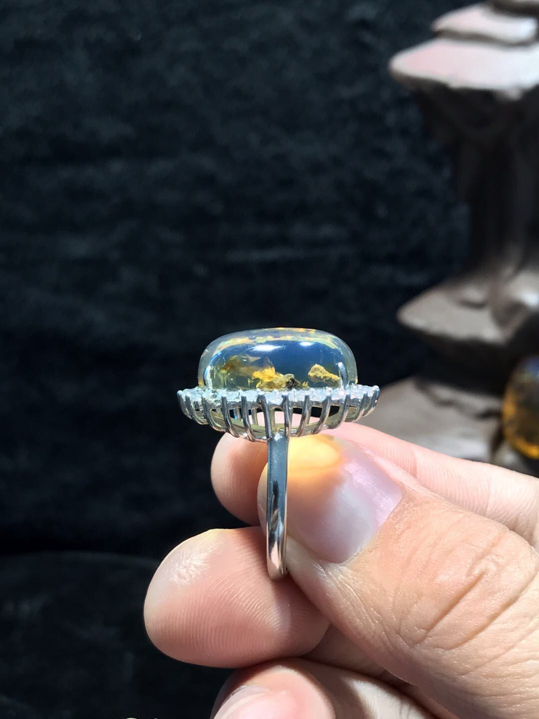 多米尼加琥珀专场 多米尼加蓝珀植物珀戒指（女款）