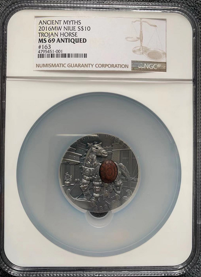 【随心拍&GetCoins】现代金银币拍卖第三十八期 - NGC 69（最高分）纽埃2016年古代神话系列第一枚——特洛伊木马高浮雕仿古币