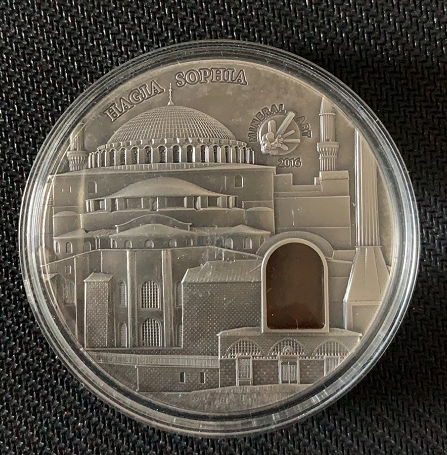 【随心拍&GetCoins】现代金银币拍卖第三十八期 2016年帕劳矿物艺术圣索菲亚大教堂琥珀镶嵌仿古银币 