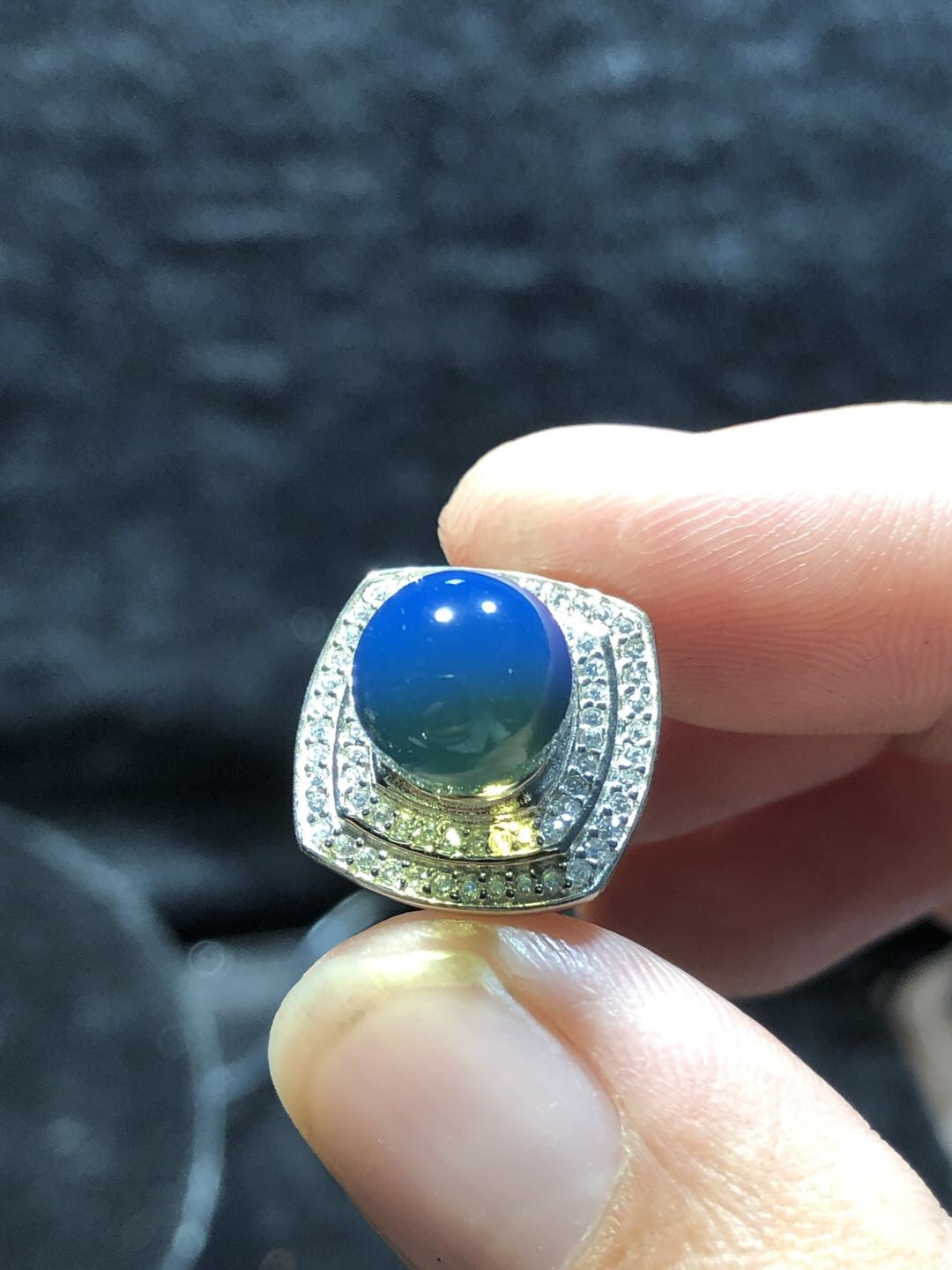 多米尼加琥珀、缅甸天然琥珀拼拍专场 多米尼加天然蓝珀戒指豪华款