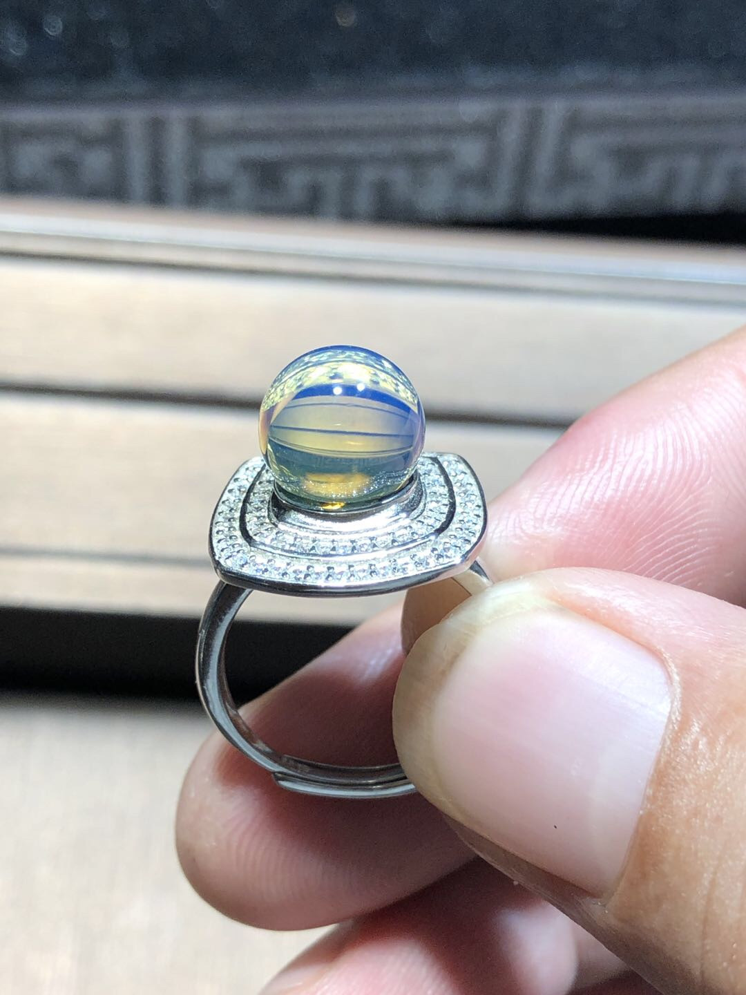 多米尼加琥珀、缅甸天然琥珀拼拍专场 多米尼加天然蓝珀戒指豪华款