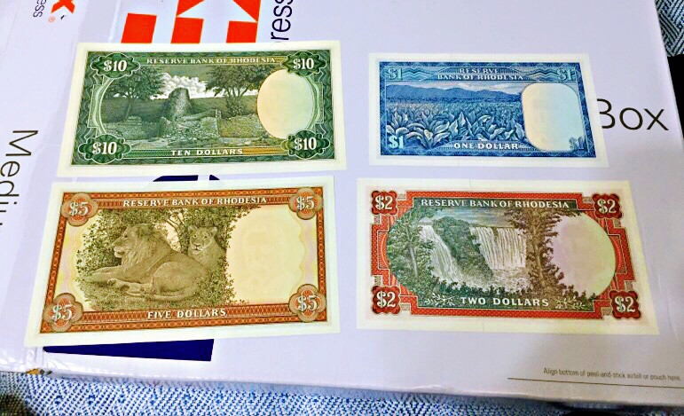 【收藏联盟】第108期拍卖——百年孤独  【全同56号小号】罗得西亚 1976年 1-2-5-10元 全新unc 非常难碰 值得收藏