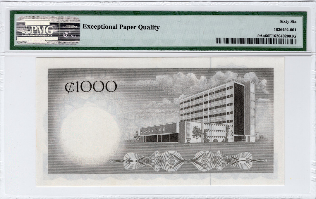 【收藏联盟】第108期拍卖——百年孤独  【冠军分】加纳 1965年 1000塞地 P9Aa PMG66EPQ  A1冠  稀少