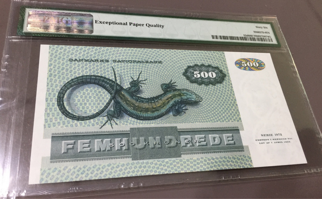 【收藏联盟】第108期拍卖——百年孤独  丹麦 1988年 500克朗 大蜥蜴 PMG66EPQ